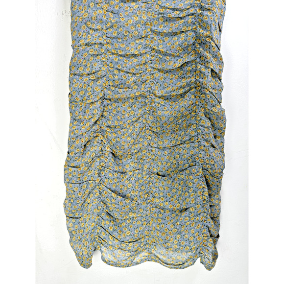 NWT Storia Blue Sweetheart Cottagecore Ditsy Floral Ruched Bodycon Mini Dress - Picture 4 of 9